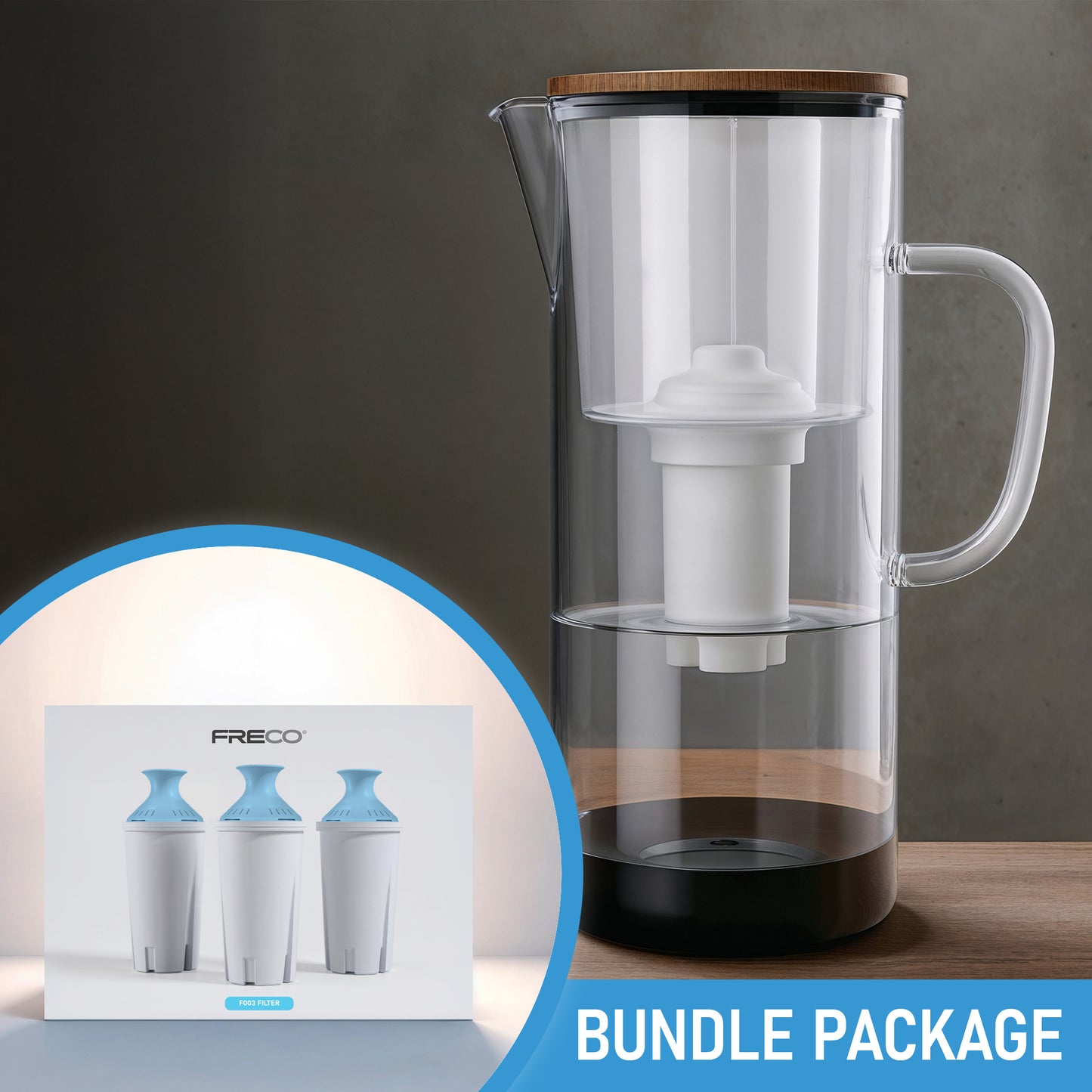Freco Glass Pitcher + 3 Alkaline Water Filters
